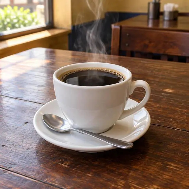 Hot coffee in a white cup
